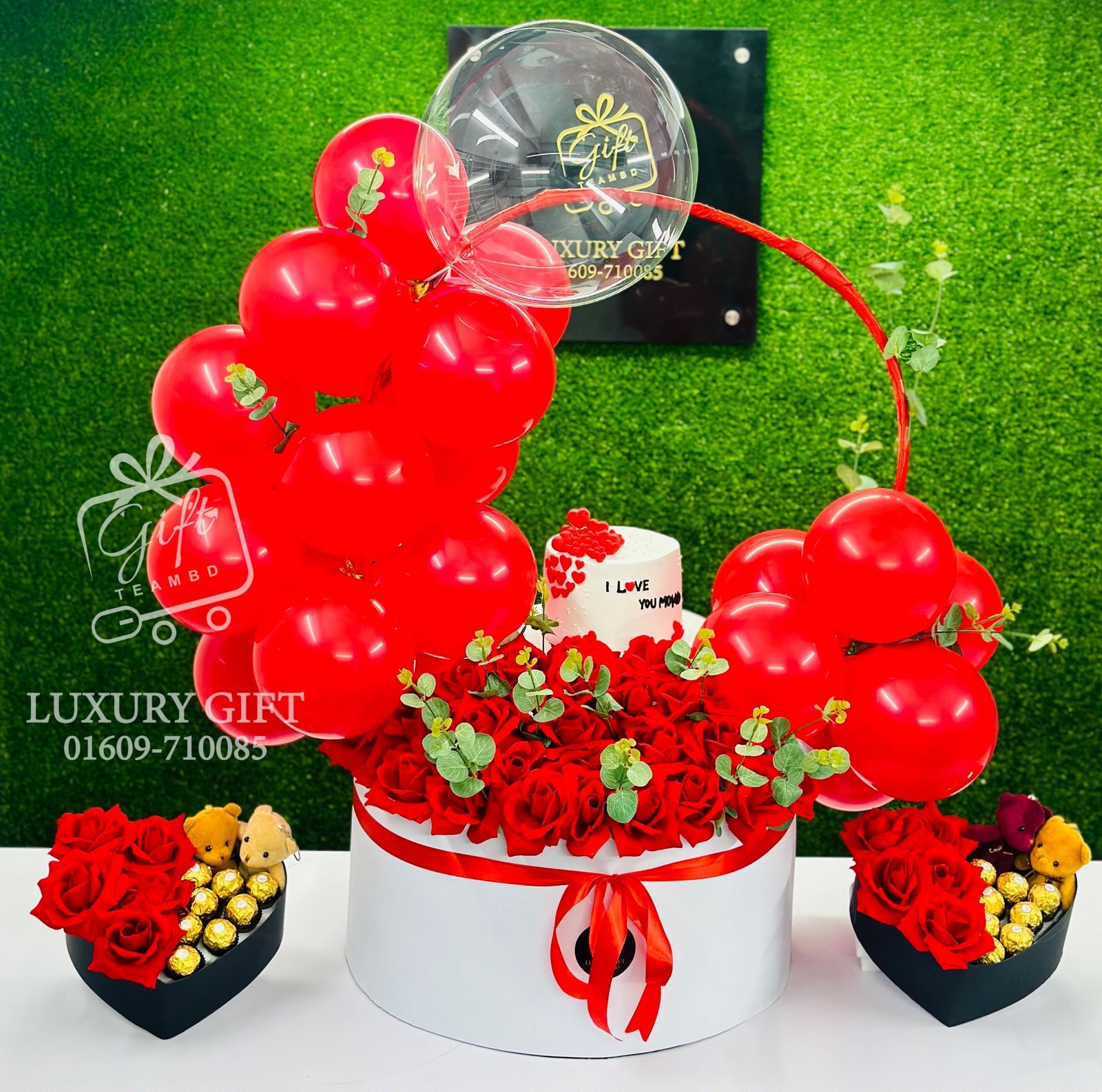 Luxury Romantic Rose, Cake & Balloon Surprise Box